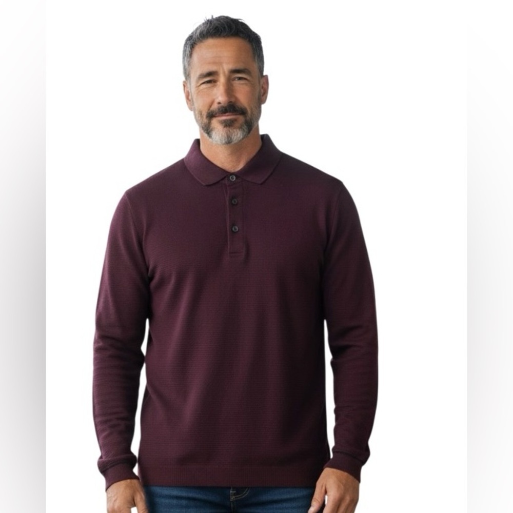 Ted Baker London Ribbed Polo Shirt Sz. 4 Long Sleeve Purple/Maroon Casual Shirt